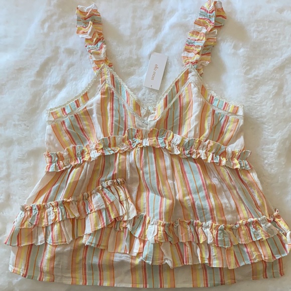 New Ella Moss Sammy Stripe Ruffle Tank top - Picture 2 of 8